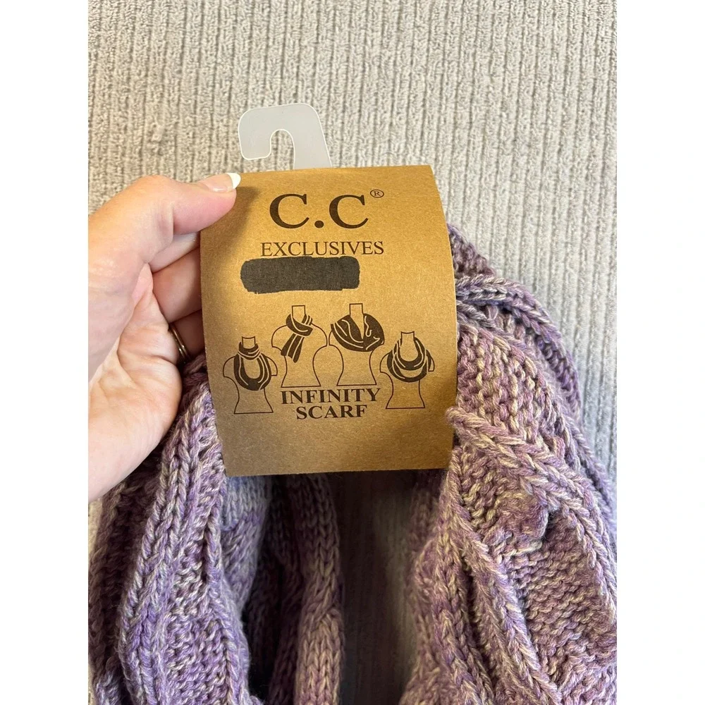 C.C Womens Purple Cable Knit Infinity Scarf CA-800 Loop Marled Purple New